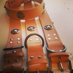 Dog collar 100% leather S,M,L XL with the metal star heavy duty