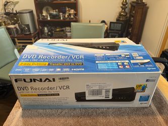 Versatile Funai ZV427FX4 DVD Recorder/VCR combo unit. This black electronic device has 1080p upconversion, HDMI output, and 2-way dubbing for transfer