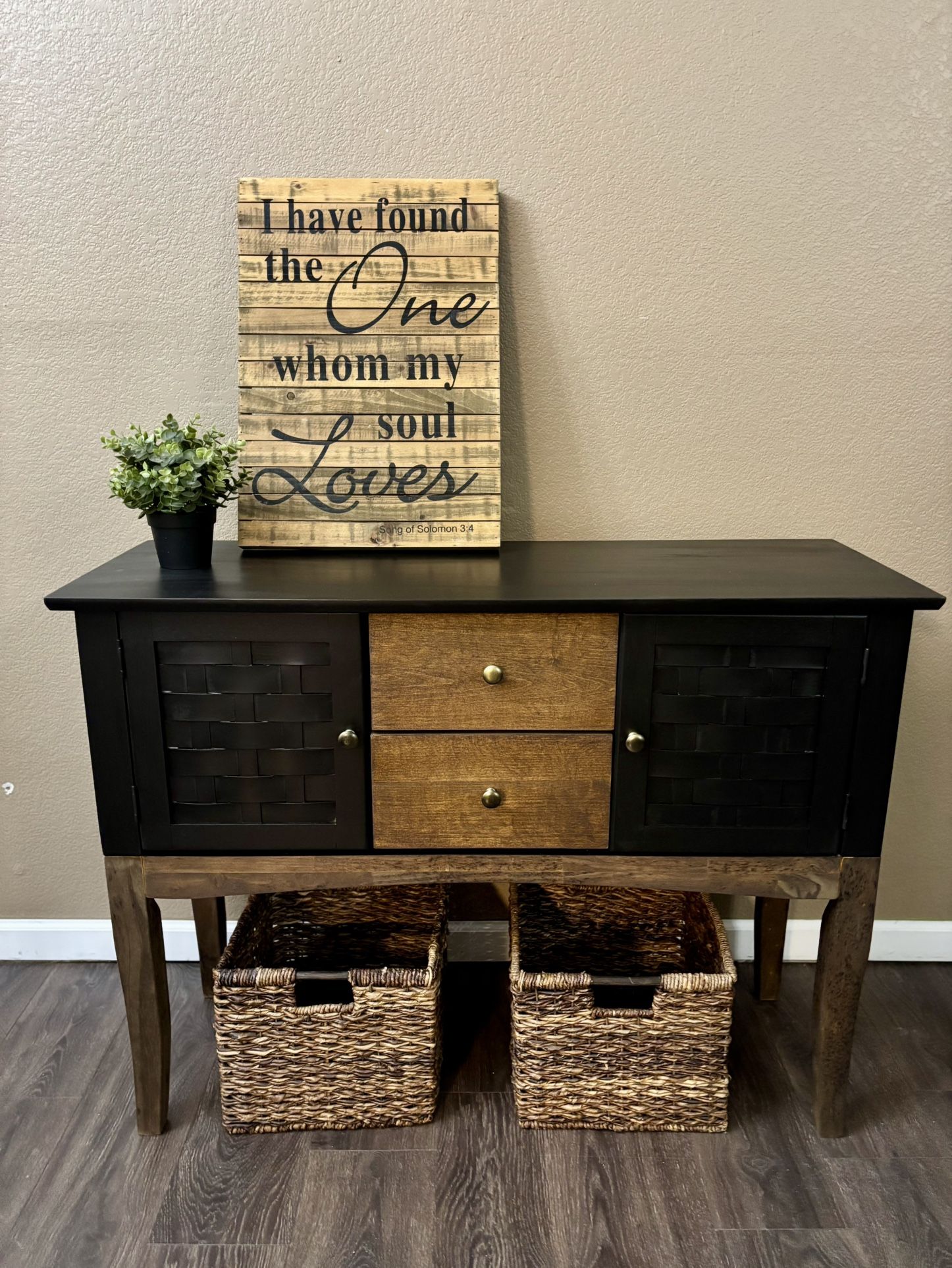 ❤️ black buffet cabinet mcm mid century modern brown boho two tone entryway