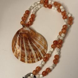 Orange & White Striped Spiny Oyster Shell Necklace 