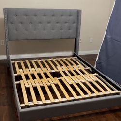 Queen Size Tufted Grey Bed Frame design low profile