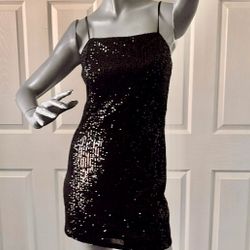 New Black Sequin Embellished Mini Dress Size M 