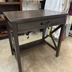 FINAL SALE Modern Brown Wood Small Desk With Outlet Plug In W2A661