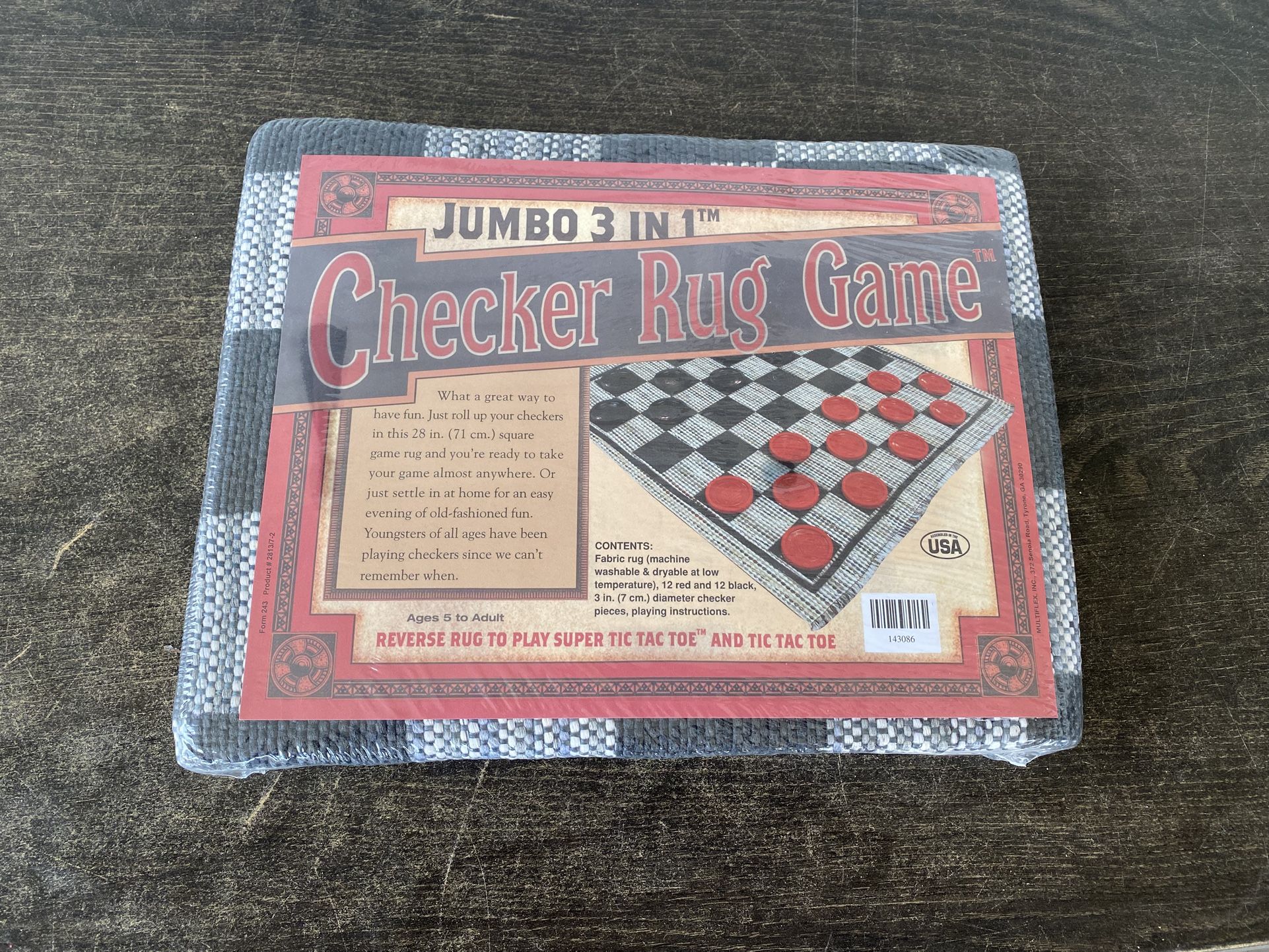 Checker Rug Game  3 in 1 Checkers and Tic-Tac-Toe (28" x 28") New