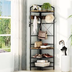 Coat Rack Storage Shelf Corner Entryway Hall Tree