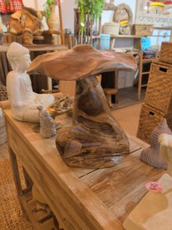 Teak mushroom sculpture