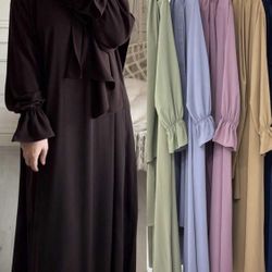 Women’s Elegant Maxi Dress with Attached Scarf and Ruffle Sleeve Detail