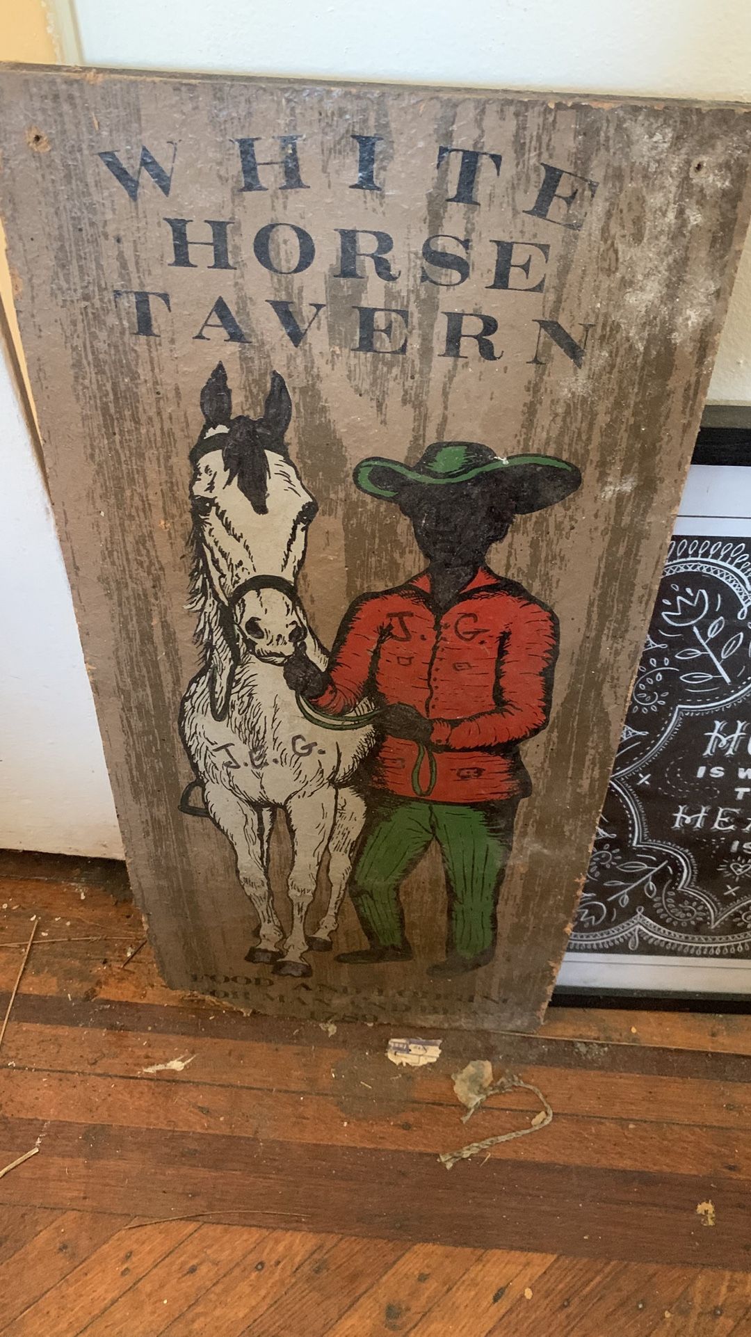 Antique Wood Sign White Horse Tavern Food And Lodging For Man And Beast 1789