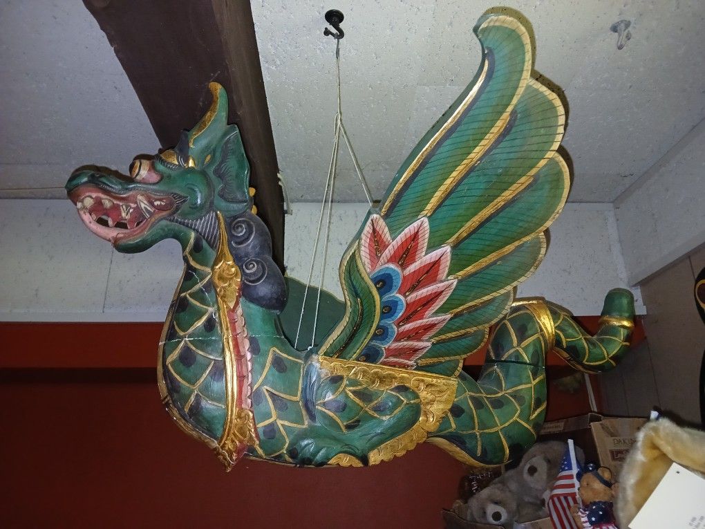 Large - Winged Flying Dragon Mobile - Hand Carved Wood
