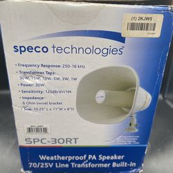 Speco SPC-30RT Weatherproof PA 11” Speaker Built in Line Transformer 30W NIB
