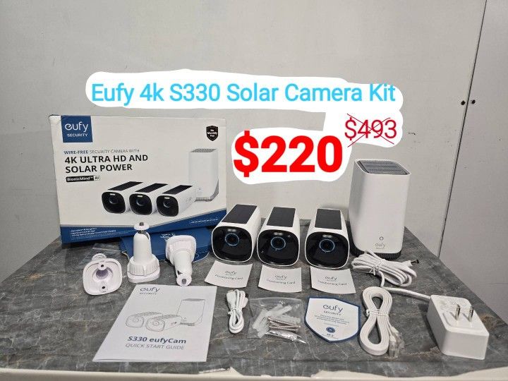 eufy Security eufyCam S330 (eufyCam 3) 3-Cam Kit, Security Camera Outdoor Wireless, 4K Camera with Integrated Solar Panel, Face Recognition Al