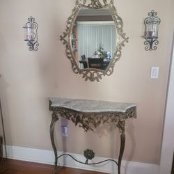 Bronze Mirror/Marble Table Set