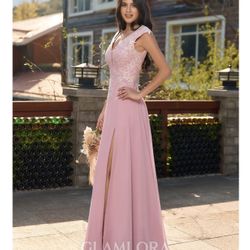 Pink Lace and Chiffon Evening Dress