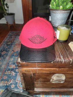 Red And Black Leather Bill  Air Jordan Wings Jumpman Snapback Cap