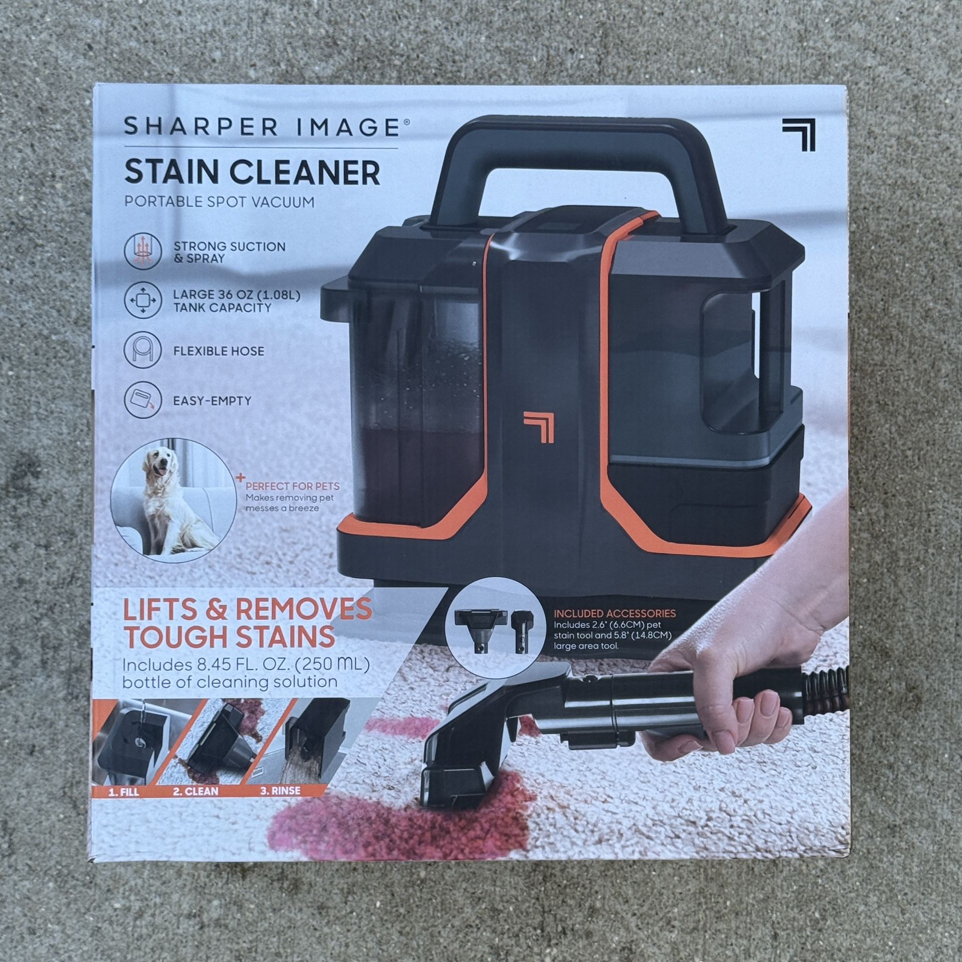 Sharper Image Stain Cleaner Portable Spot Vacuum 16 Ft Cord Black: Handheld Electric Carpet Cleaner, Foam Filter