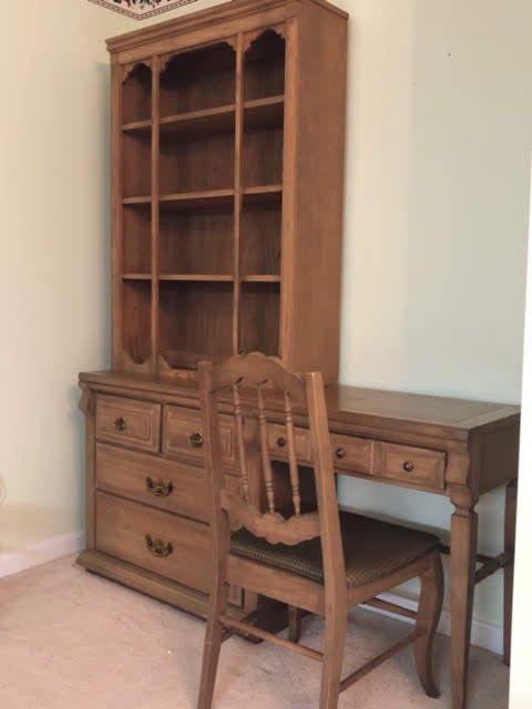 Price just reduced! Pecan desk with hutch and chair