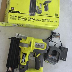 SLIGHTLY USED RYOBI 18V 18 GAUGE BRAD NAILER KIT. $125