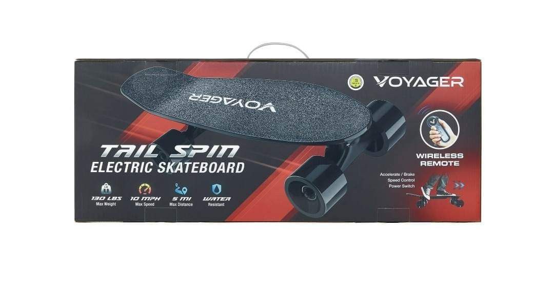Voyager Tailspin Electric Skateboard
with Remote Control, Speeds up to
9MPH and 5 Mile Range