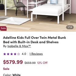 Kids Full Bed Over Twin BunkBed With Build In  Desk And Shelves