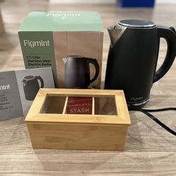 Electric Tea Kettle + Bamboo Tea Box 