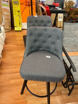 Gray Tufted Upholstered Bar Stools – Set of 2