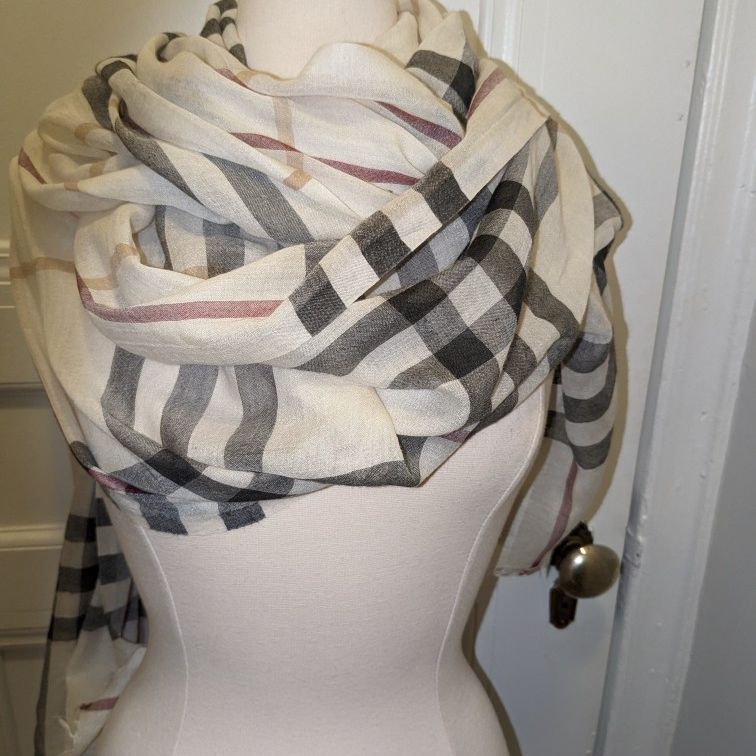 Authentic Burberry Large Check Silk Gauze Scarf Perfect Condition 