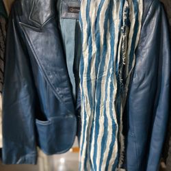 Light Blue Genuine Blazer Jacket Size L