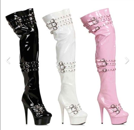 BRAND NEW- 6 Inches Thigh High Boots With Buckles Accent, Pink Sexy Boots and Platforms, PINK, SIZE 6