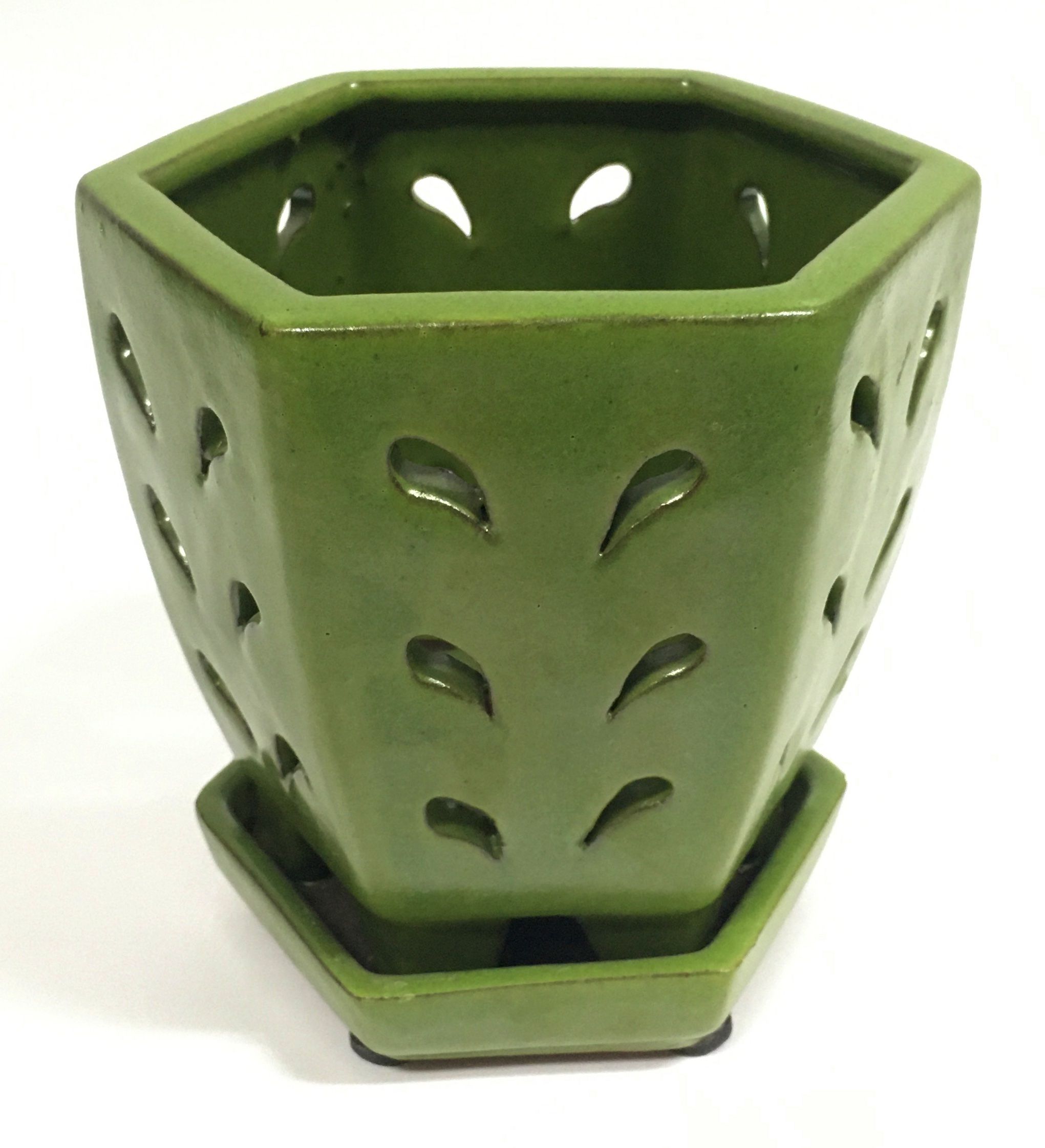 Cute vintage MCM green planter could fill with fake succulents!