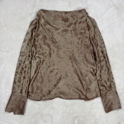 Donna Karan New York Womens M Metallic Bronze Cowl Neck Long Sleeve Blouse NWT