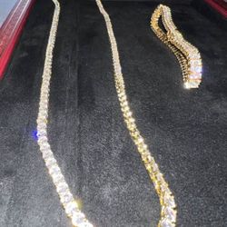Two Row Diamond Real Gold Plated Chain And Bracelet 