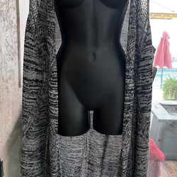 Grey Long Knit Vest  Plus Size