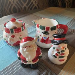 Christmas Cream And Sugar, Salt And Pepper Shakers