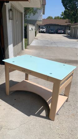 Wood desk with glass