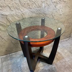 Glass Top Round Coffee Table on Solid Wood Base - Delivery for a Fee - See My Other Items 😃