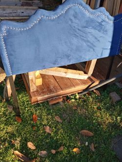 Blue suede headboard
