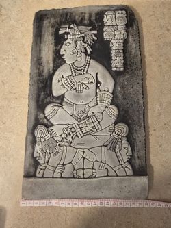 Title: Mayan-Inspired Stone Wall Plaque – Ancient Maya Relief Art – 13" x 
8.5