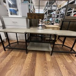 industrial-style corner TV stand 