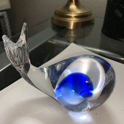 Signed Glass Whale Paperweight Decor