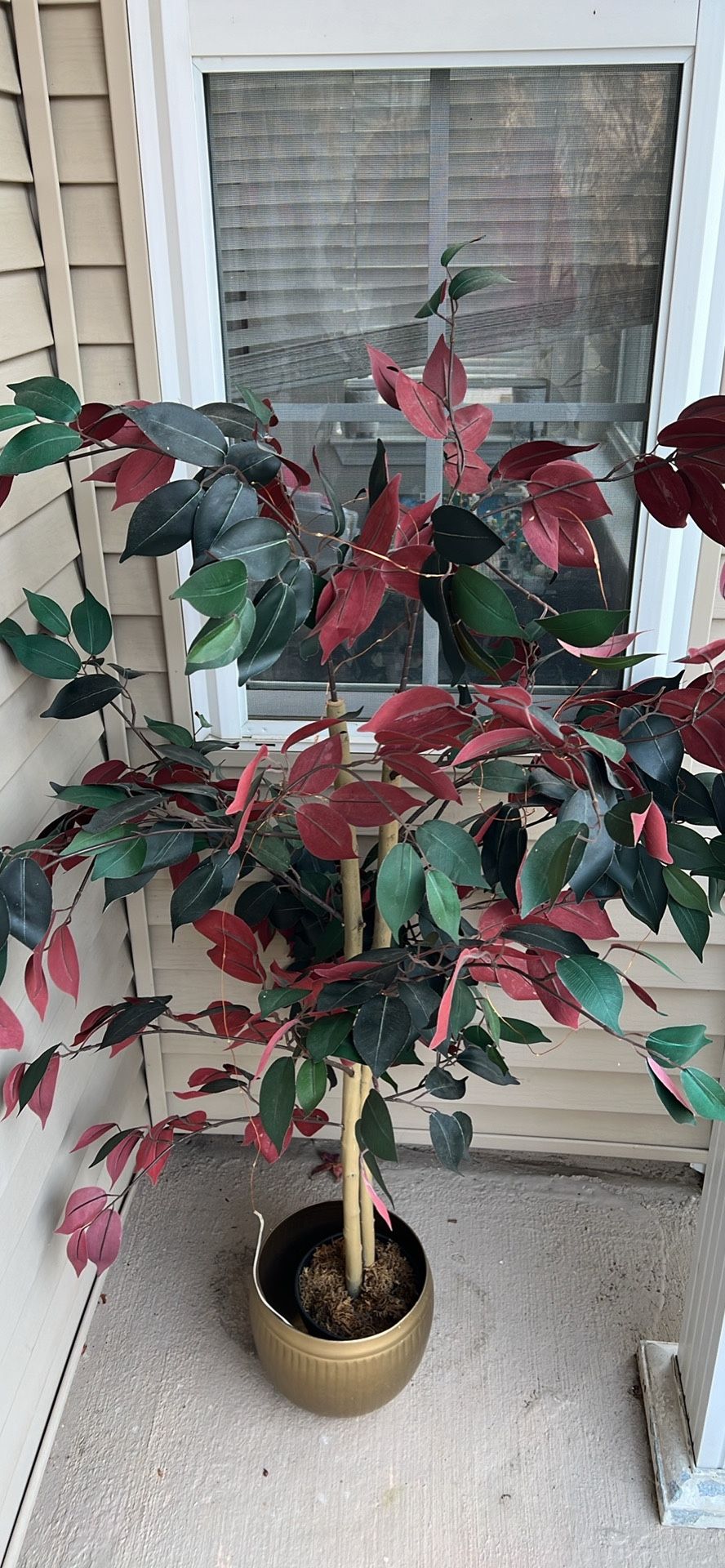 Goplus 4FT Tall Artificial Ficus Tree, Greenery Fake Tree Faux Plant in Pot for Indoor Outdoor Home Décor