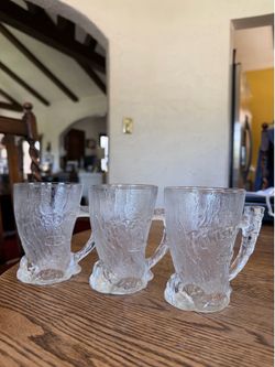 Set of 3 VINTAGE 1993 McDonald's Flintstones Mammoth Mug Frosted Glass -RocDonald's