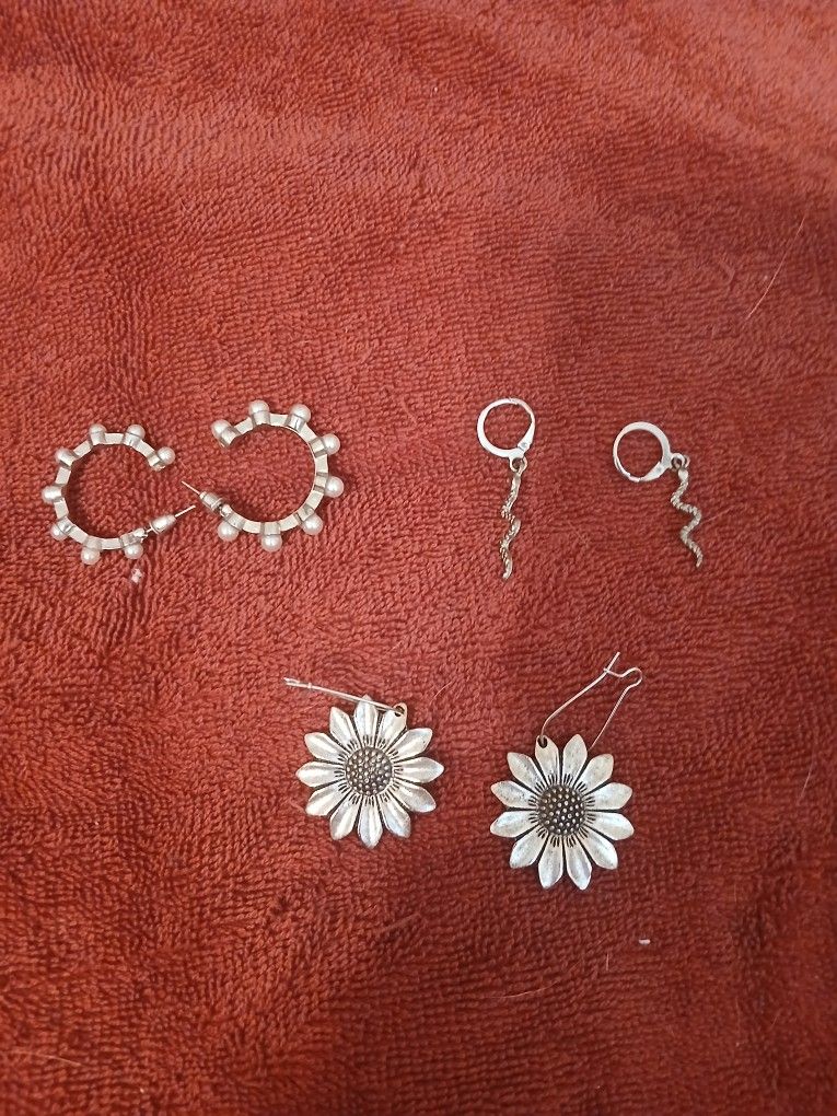 3 pairs silver earrings