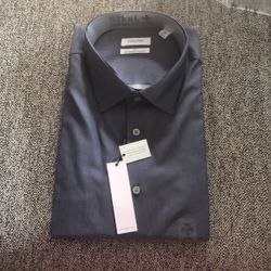 CALVIN KLEIN MEN'S STEEL DRESS SHIRT REG FIT SMOKEY BLUE LONG SLEEVE SZ 18 37-38 