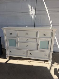 White Wood Dresser with Frosted Glass Panels
