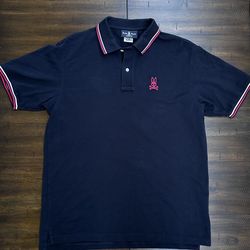 Psycho Bunny Men’s Pima Cotton Polo Shirt Navy Blue Pink White Tipped Collar XXL