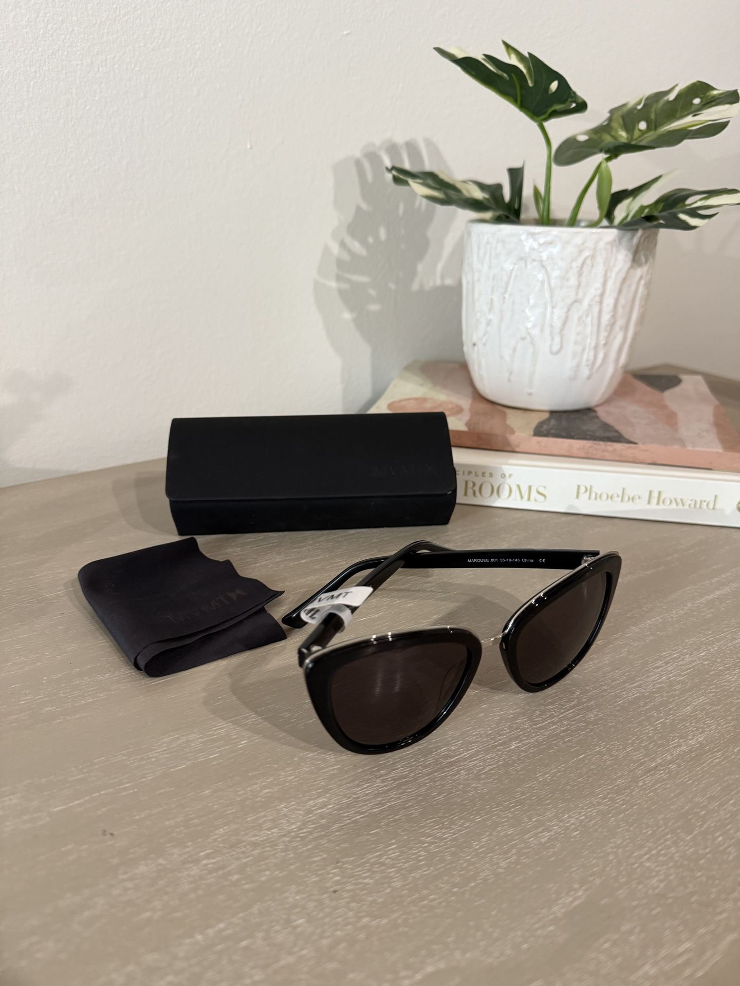NWT | MVMT Marquee Cat Eye Acetate Sunglasses Glossy Black/Silver, with Case & Cloth (Pacific Beach)