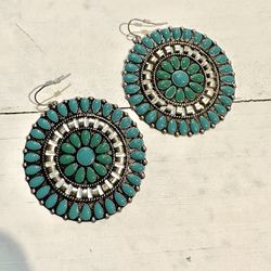 Large Boho Turquoise Tone Beaded Statement Earrings 