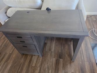 Gray Wood Desk with Drawers