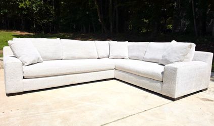 American Signature Ethan 2 Piece Left Facing Sectional in Ivory/Beige Textured Performance Fabric