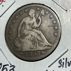 1853 Seated Liberty Silver Half Dollar With Arrows Rays !